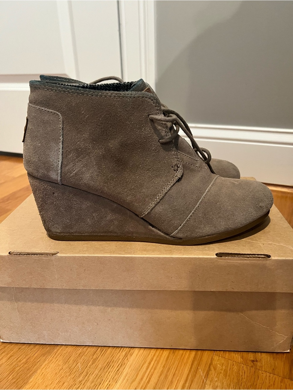Suede Lace-Up Wedge Ankle Boots - Taupe-TOMS